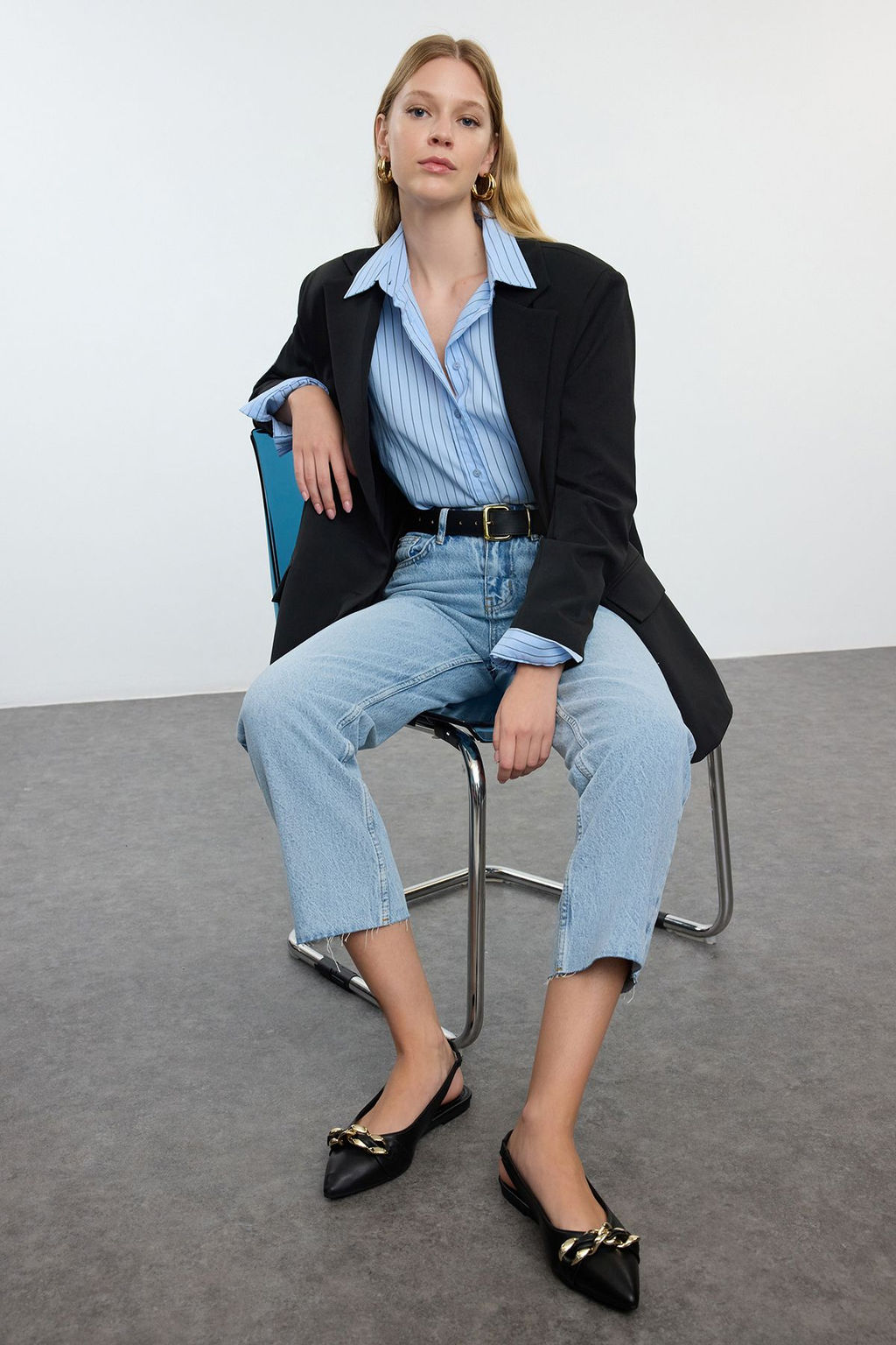 Trendyol Shoes Siyah Antik Tokal? Sivri Burun K?sa Topuklu Kad?n Babet TAKSS24BE00003 - Trendyolmilla фото 2