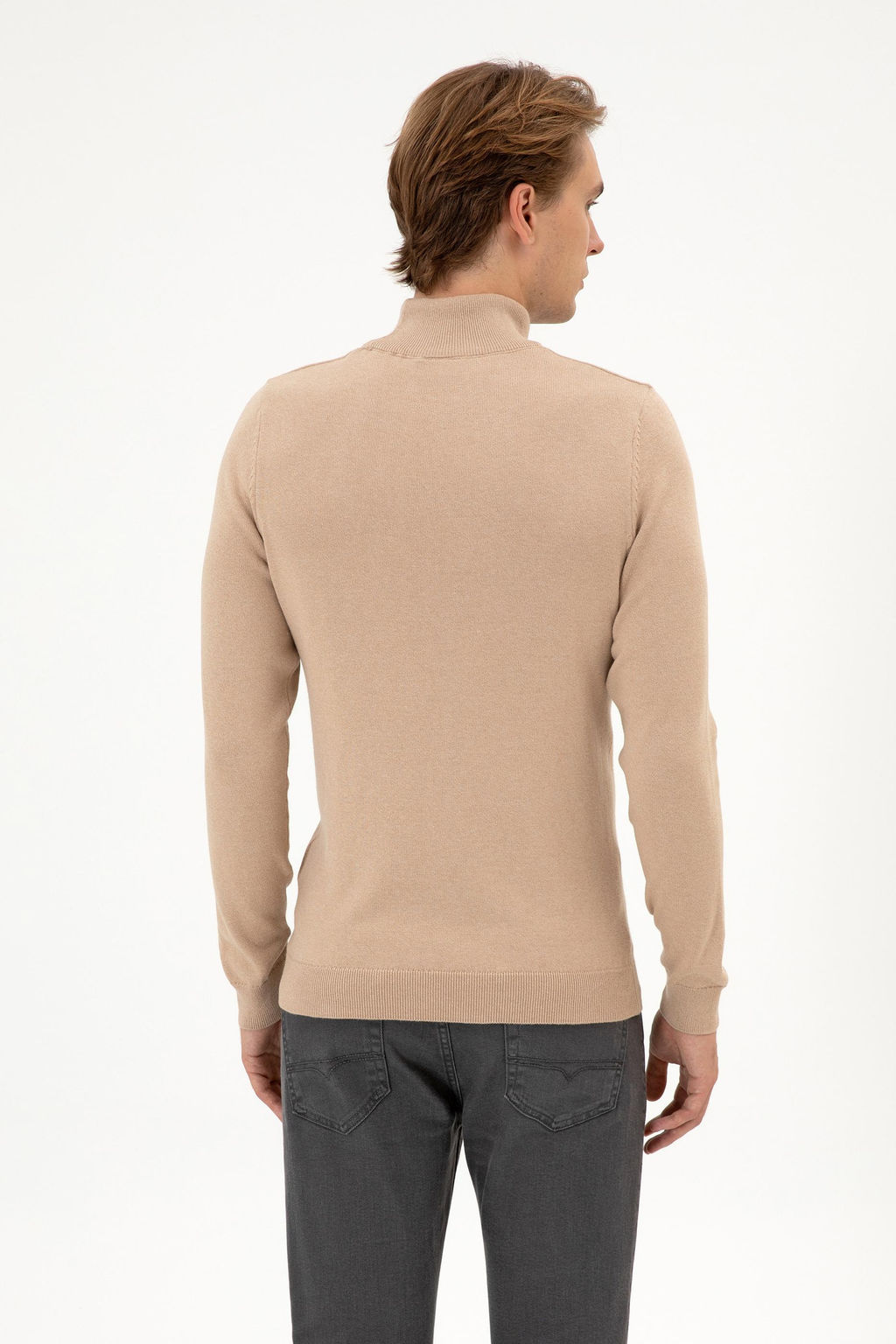 Erkek Slim Fit Bo_azl_ Kum Melanj Basic Kazak - U.s. polo assn фото 5