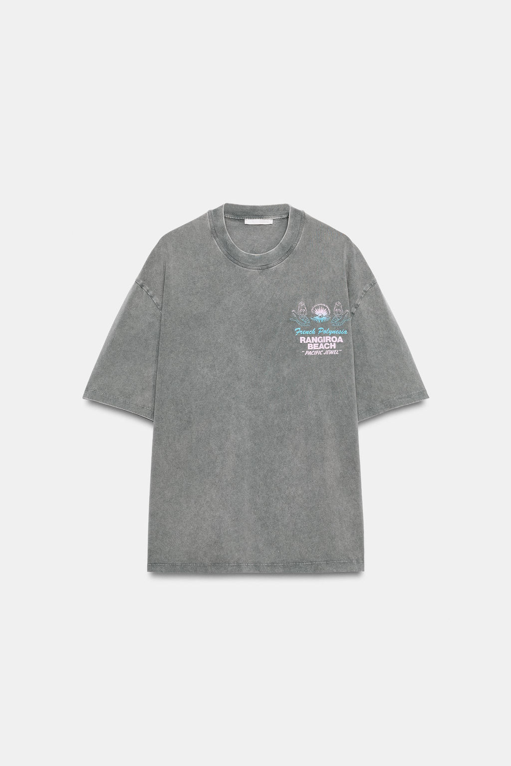 CAMISETA EFECTO LAVADO TEXTO / Gris antracita