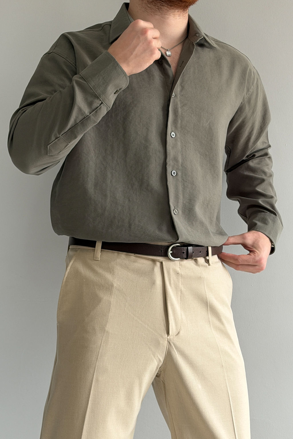 Haki Regular Fit Mevsimlik Erkek Gomlek TMNSS26GO00005