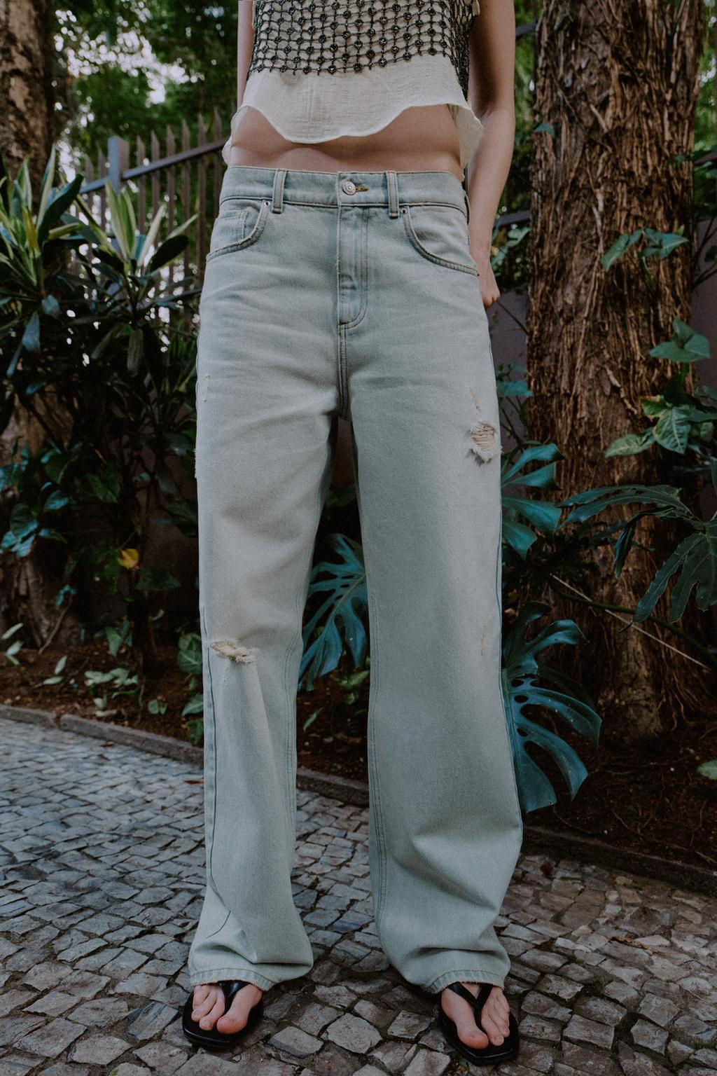 Z1975 RIPPED STRAIGHT MID-WAIST JEANS - Zara фото 2