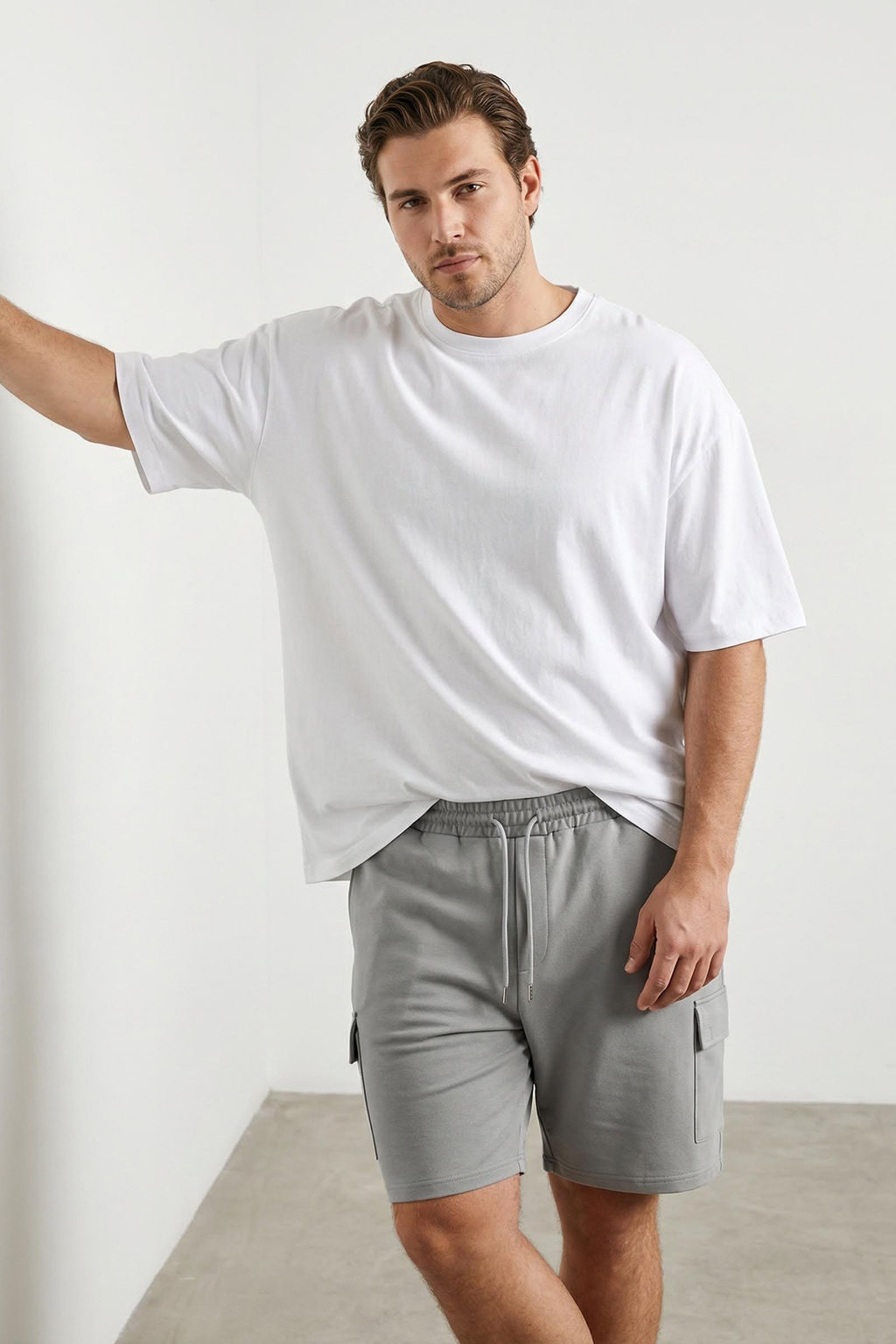 TRENDYOL MAN Buyuk Beden Gri Oversize/Genis Kesim Gizli Kordon Lastik Bel Kargo Cep Etiketli Sort TMNSS25AP00005 - Trendyolmilla фото 7