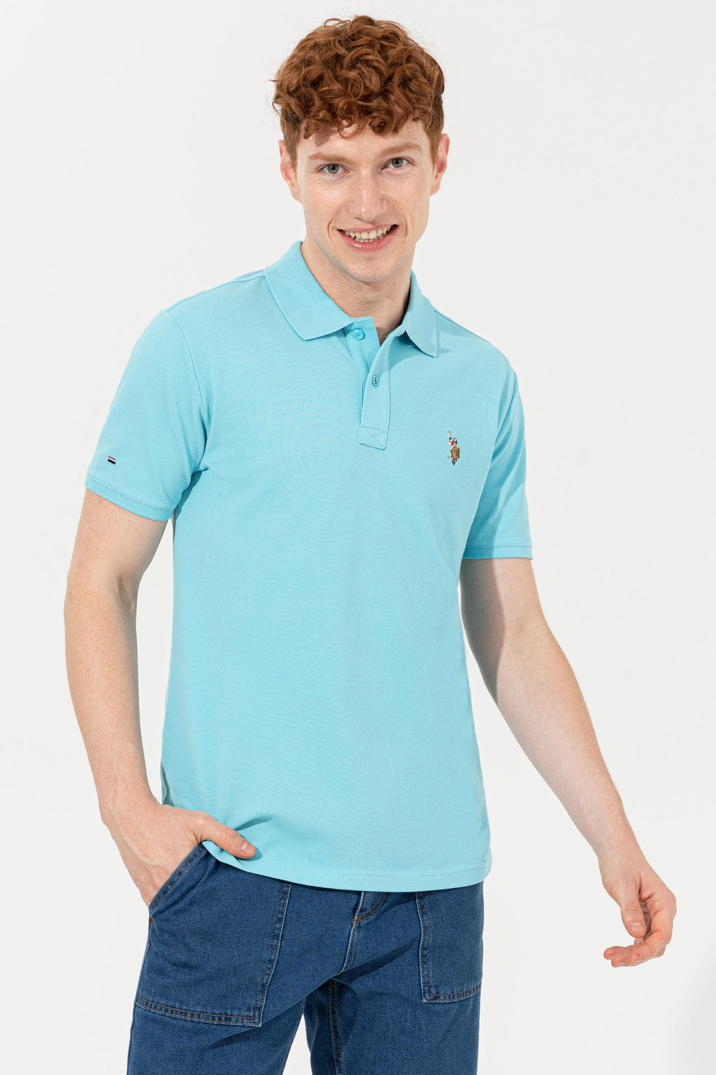 Erkek Turkuaz Polo Yaka Basic T-Shirt Sepette S_rpriz _ndirim - U.s. polo assn фото 3