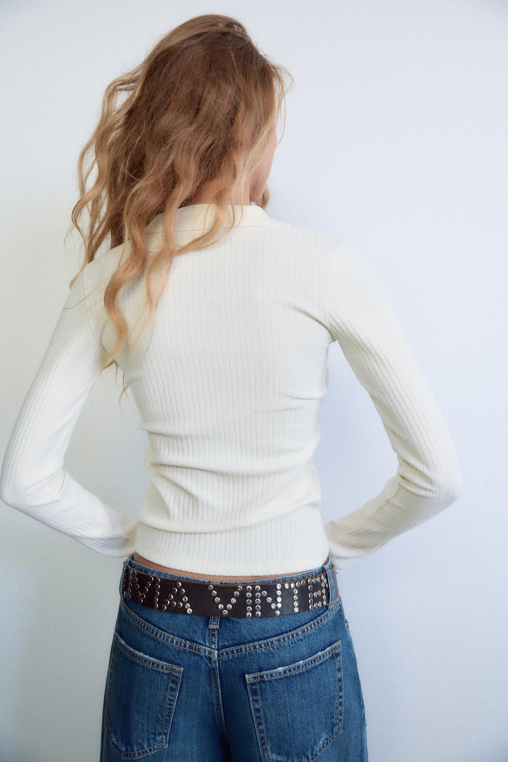 CABLE-KNIT POLO TOP - Zara фото 11