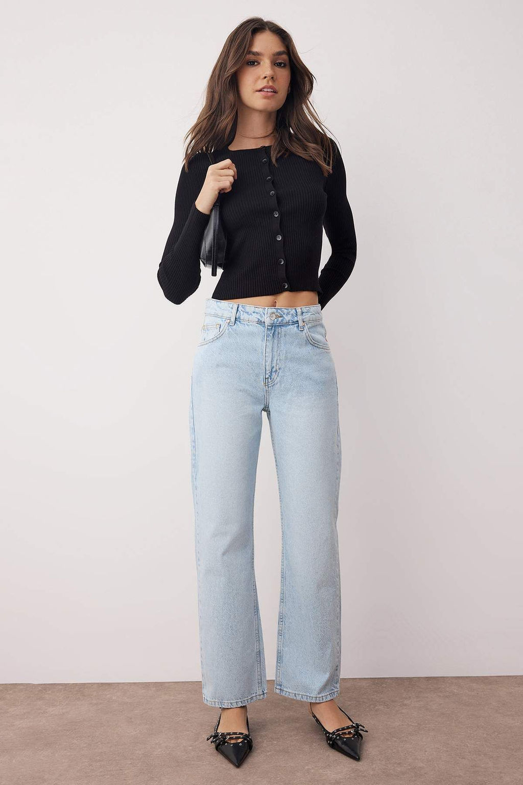 Ac?k Mavi Yuksek Bel Boru Paca Straight Duz Kesim Jeans TWOAW26JE00060