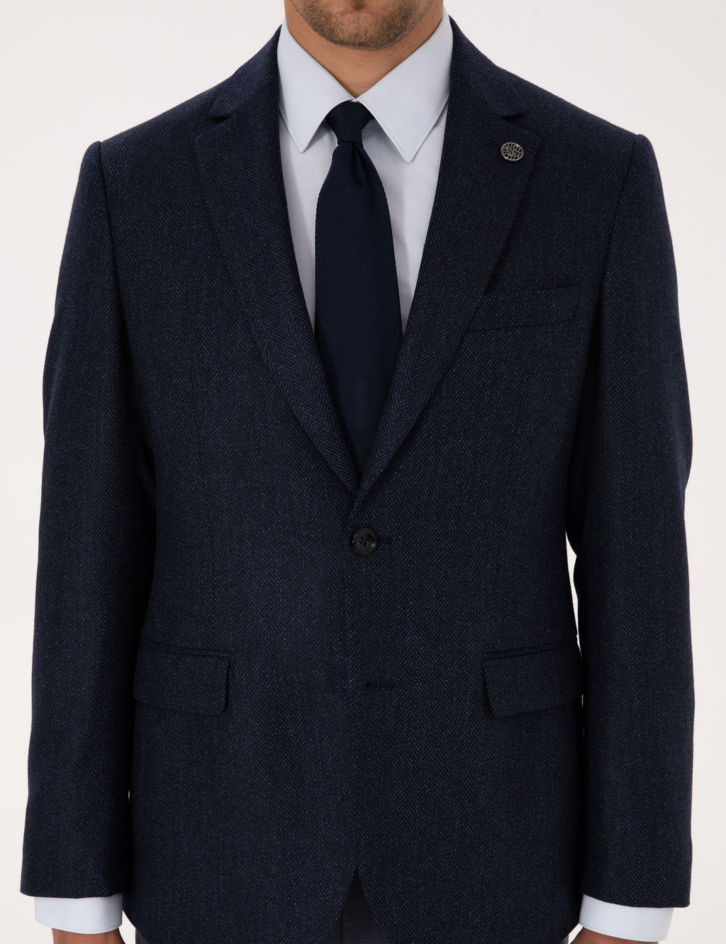 Lacivert Slim Fit Y_n _pek Kar___ml_ Ceket