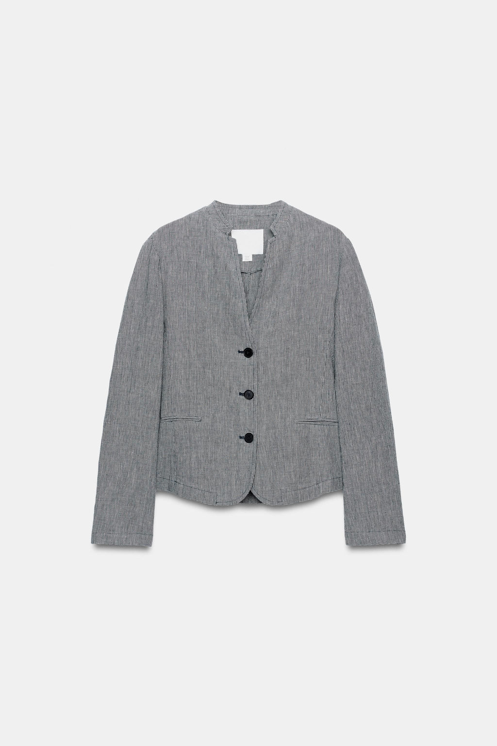 BLAZER CON LINO PATA DE GALLO ZW COLLECTION / Azul / Blanco - Zara фото 4