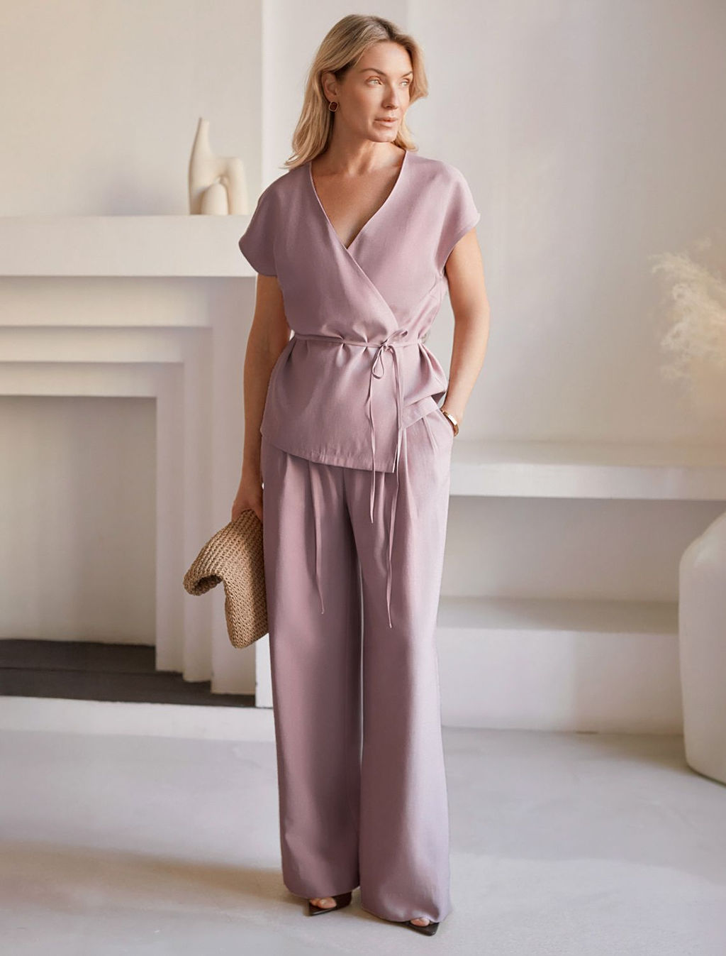 Брюки палаццо с защипами из плотного лиоцелла - Vilatte фото 5