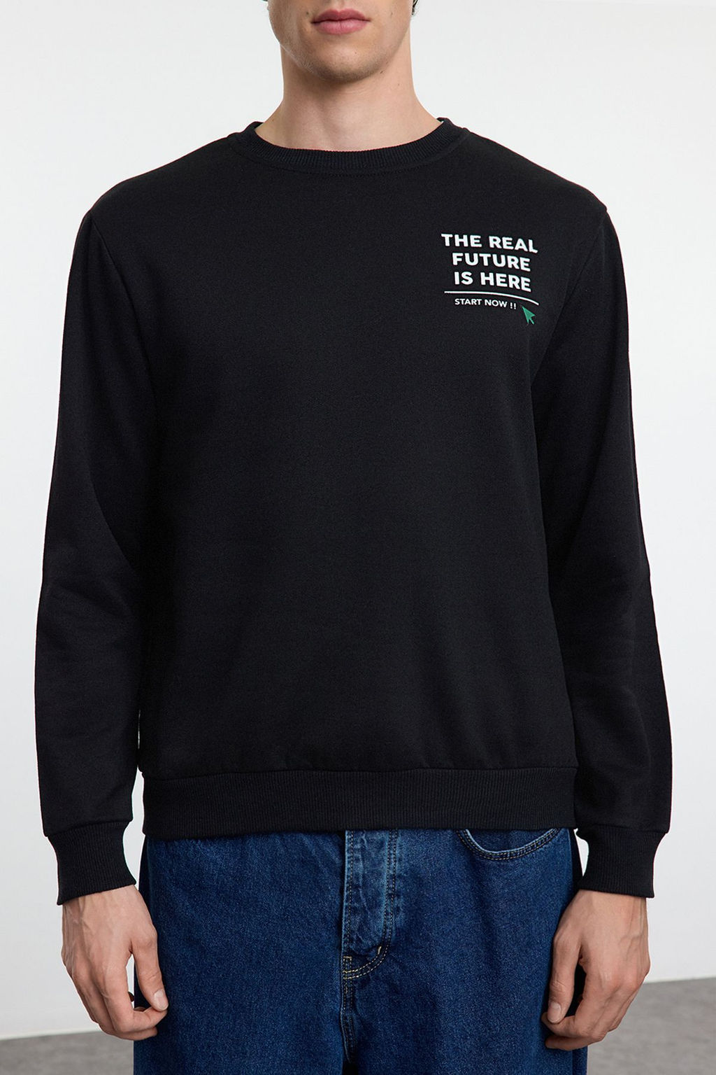 TRENDYOL MAN Siyah Regular/Normal Kesim Bisiklet Yaka Yaz? Bask?l? Ici Polarl? Sweatshirt TMNAW25SW00179 - Trendyolmilla фото 3