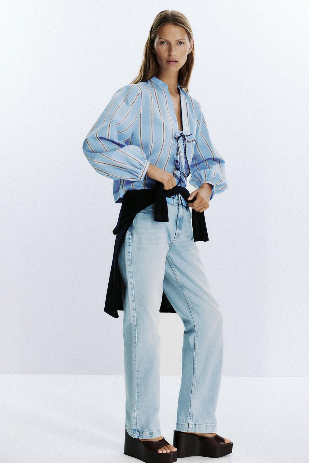 STRIPED POPLIN SHIRT WITH TIES - Zara фото 3
