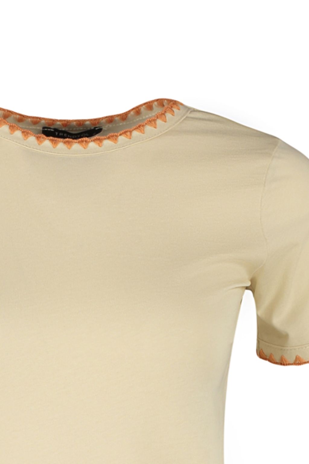 Tas %100 Pamuk Kontrast Dikis Detayl? Basic Bisiklet Yaka Orme T-Shirt TWOSS19AD0085