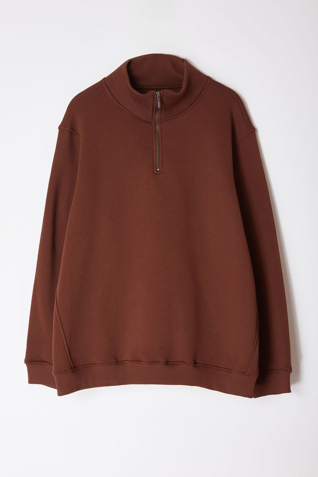 Kahverengi Buyuk Beden Oversize Dik Yaka Fermuarl? Ici Polarl? Sweatshirt TMNAW24AO00024