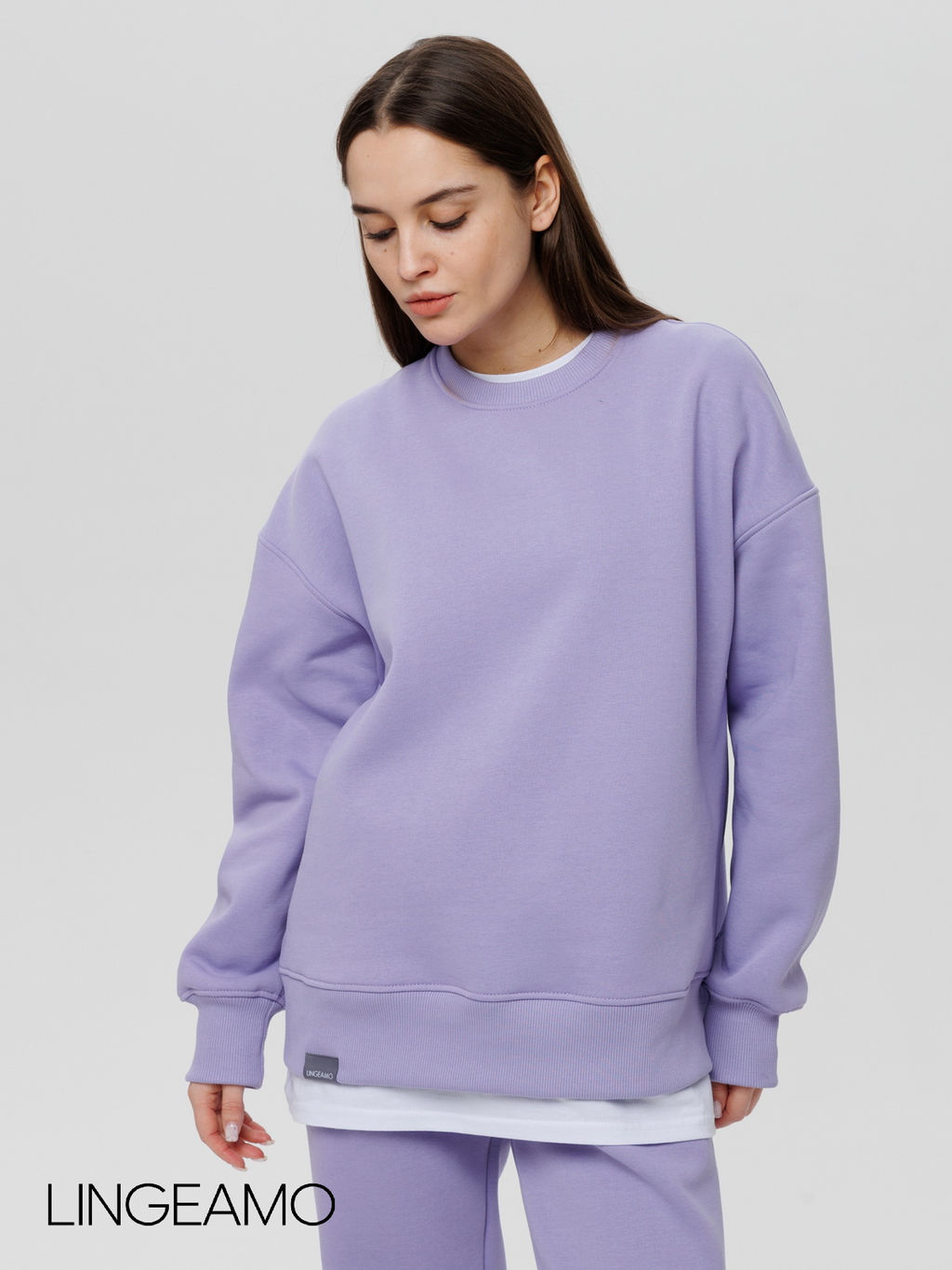 Женский свитшот оверсайз из футера с начесом Lingeamo сиреневый ВК-23 (32)  фото 8