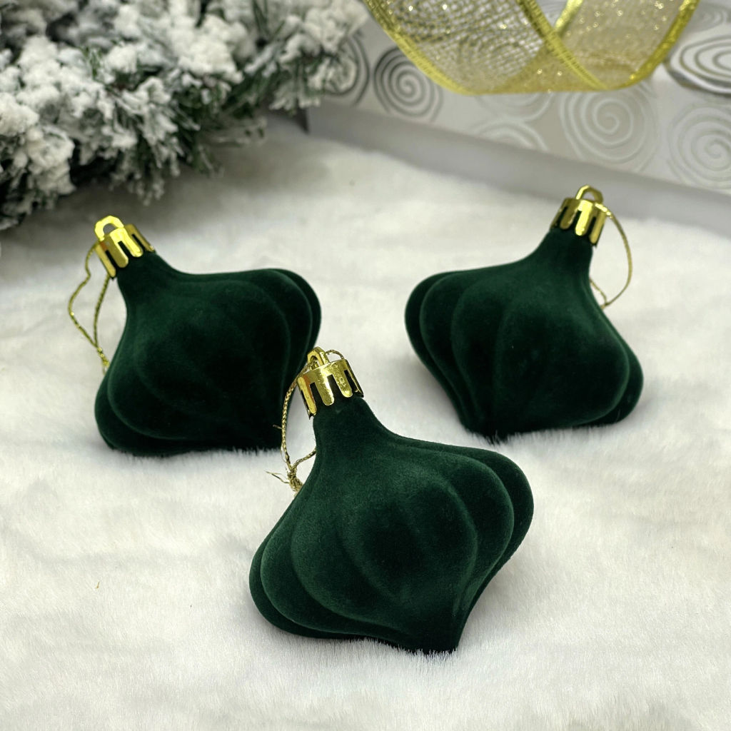 Цена за 2шт. Набор ёлочных украшений VELOUR "Волшебная юла" 6 см (набор 3 шт), Изумруд