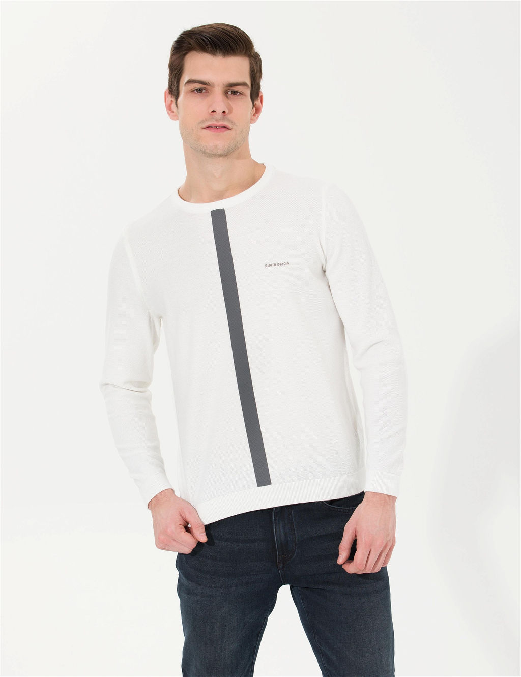 Ekru Slim Fit Bisiklet Yaka Triko Kazak - Pierre cardin фото 2