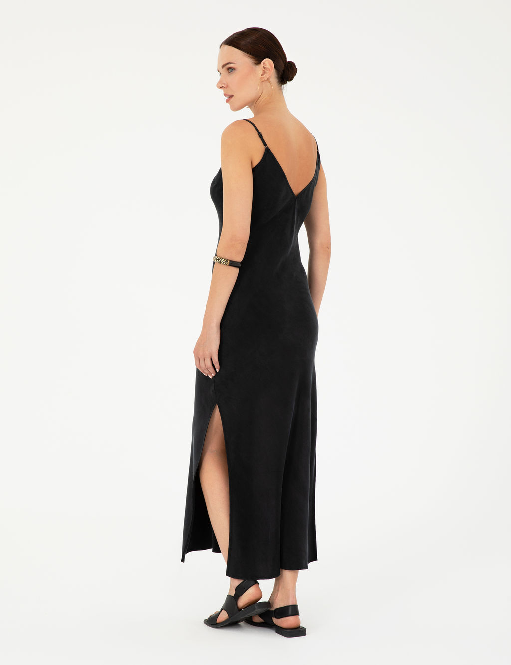 Siyah Slim Fit Dokuma Elbise