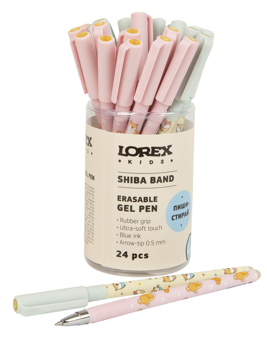 Ручка гелевая стираемая LOREX KIDS SHIBA BAND Slim Soft Grip 0,5 мм синяя, покрытие ultra-...
