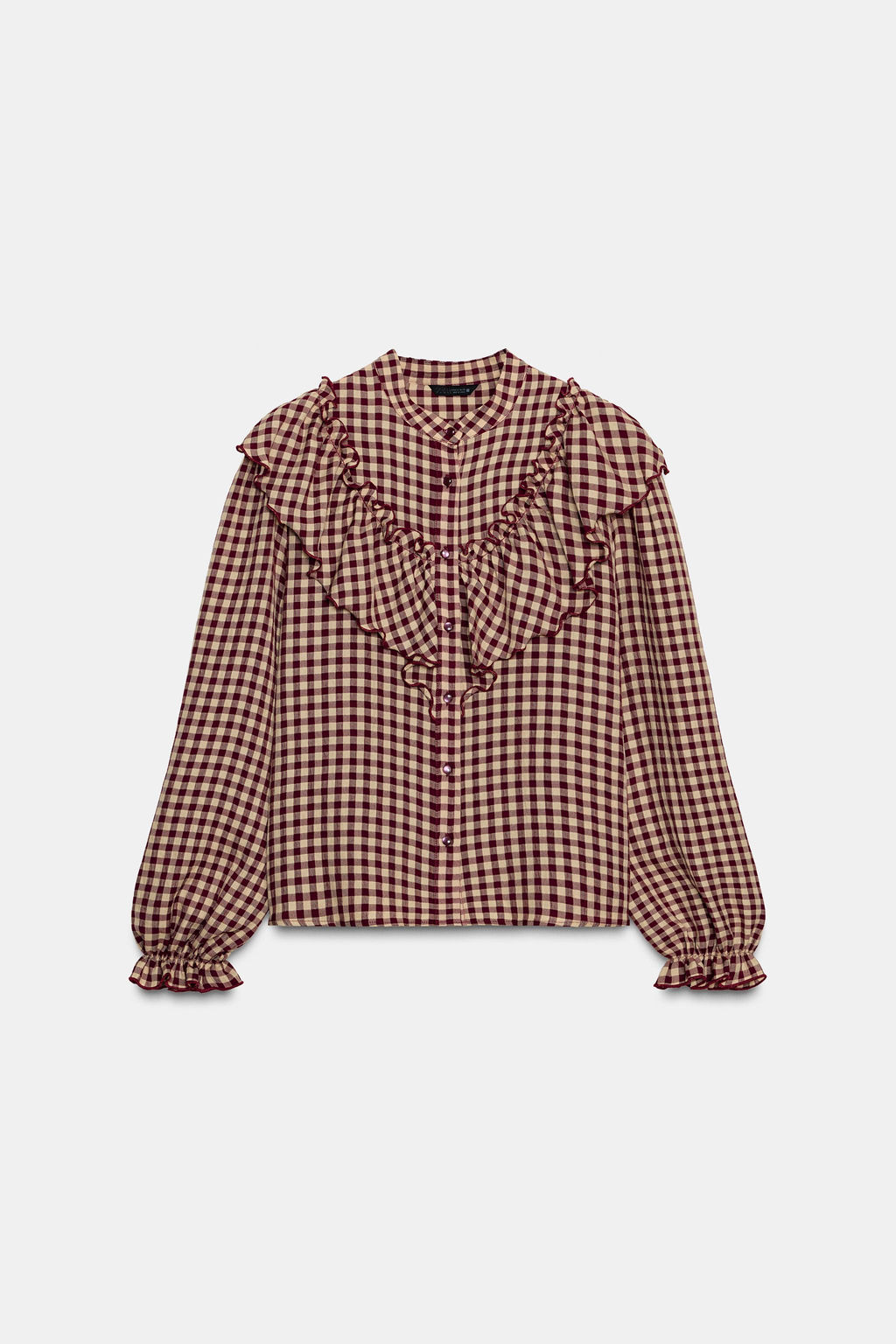 GINGHAM BLOUSE WITH RUFFLES - Zara фото 7