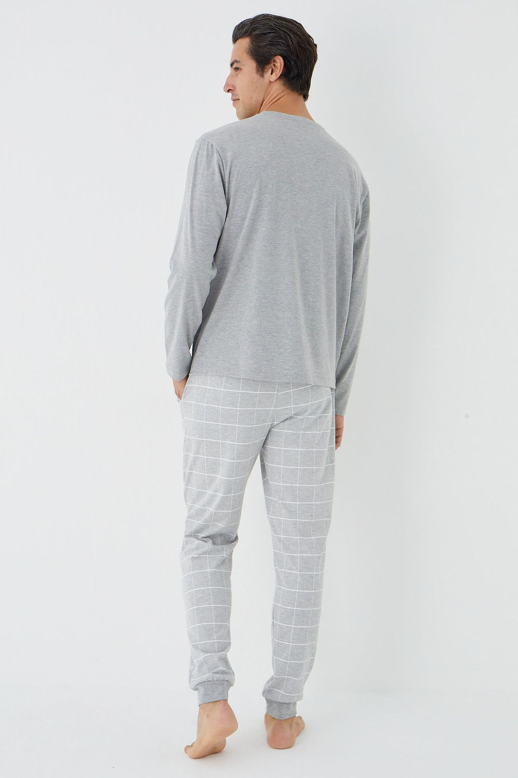 TRENDYOL MAN Gri Regular Fit Ekose Orme Pijama Tak?m? TMNAW25PT00063 - Trendyolmilla фото 5