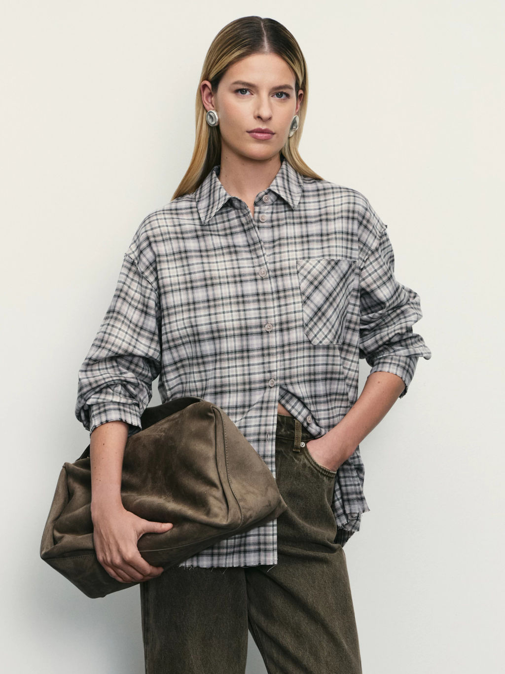 Рубашка в клетку с необработанным краем / Zarina