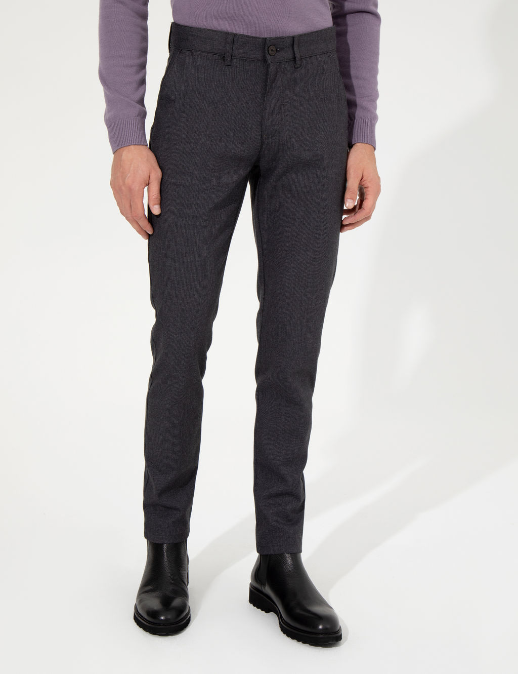 Koyu Gri Slim Fit Keten Kar___ml_ Kanvas Pantolon