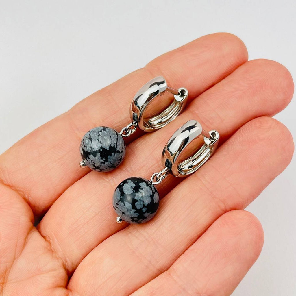 Серьги из снежного Обсидиана