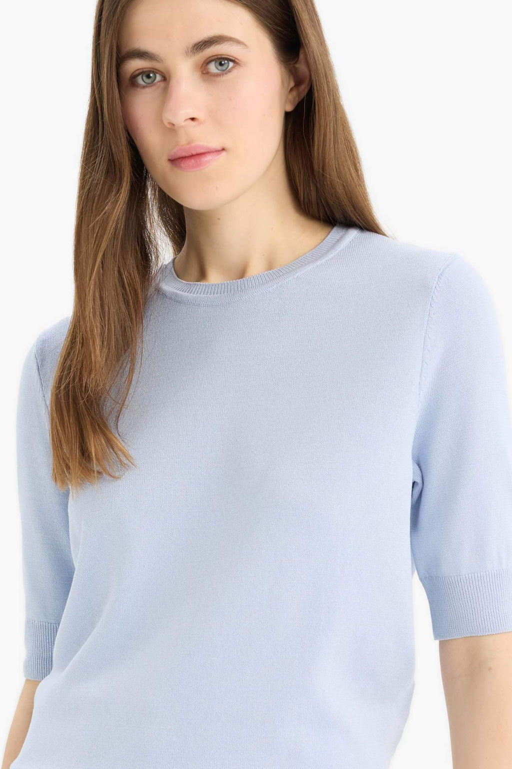 Regular Fit Bisiklet Yaka Basic Duz K?sa Kolllu Triko Kazak - Defacto фото 5