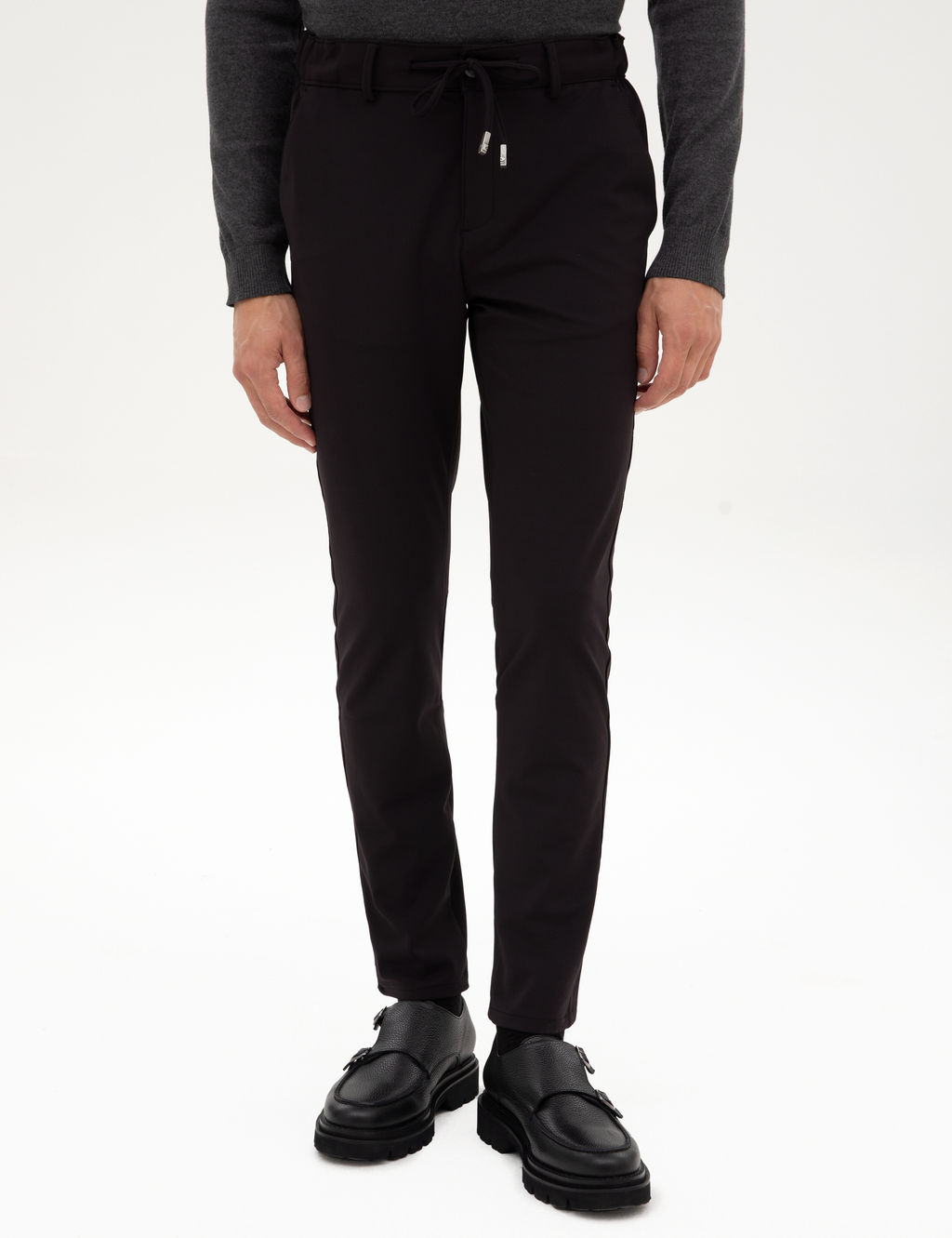Siyah Slim Fit Beli Lastikli Kordonlu Jogger Kanvas Pantolon