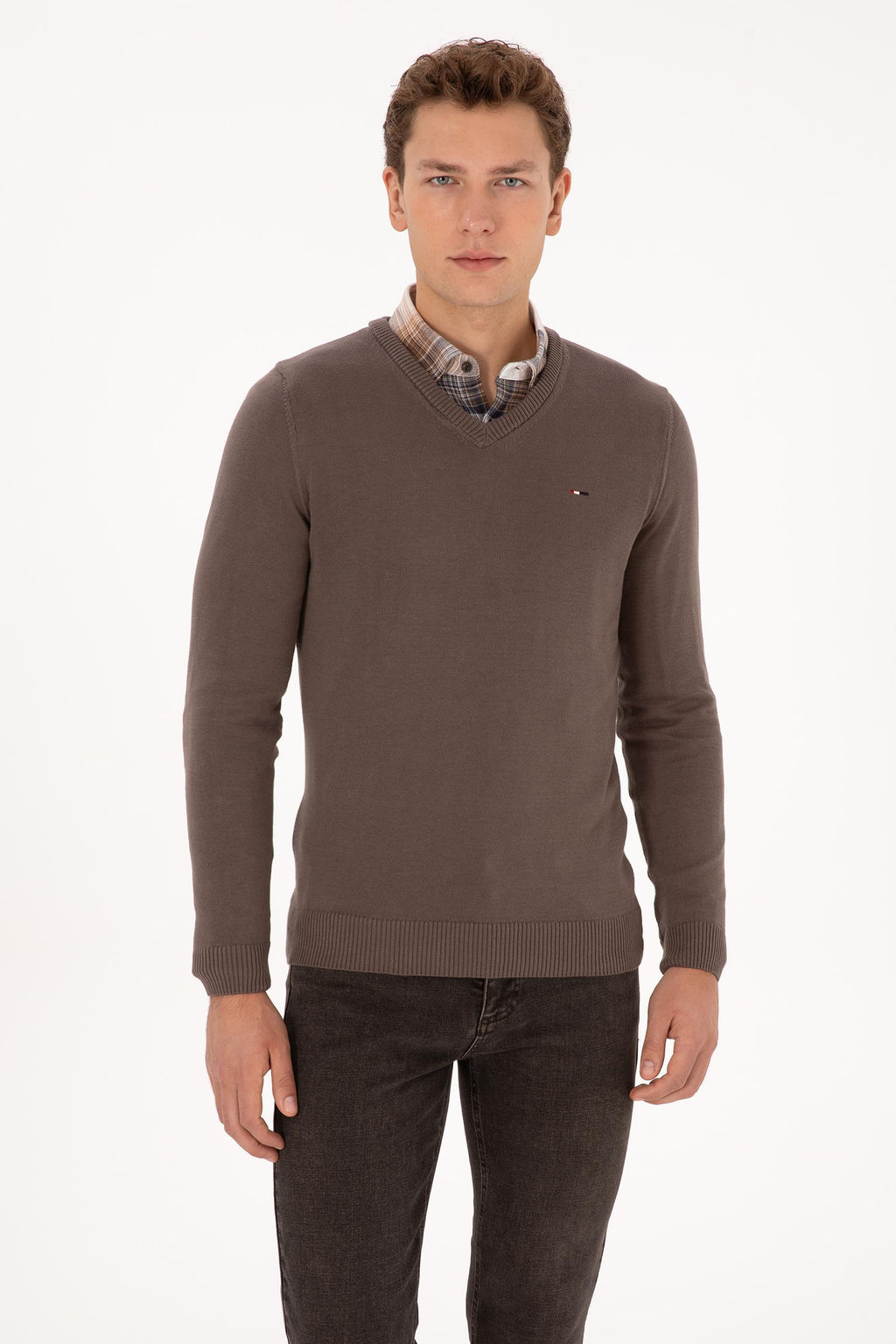 Erkek Slim Fit V Yaka Vizon Basic Kazak - U.s. polo assn фото 3