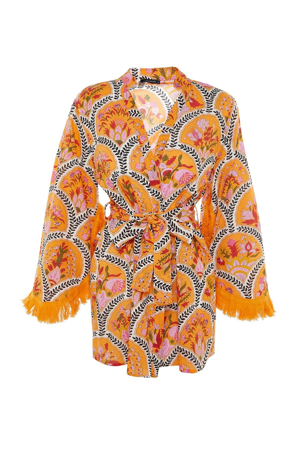 Cicek Desenli Mini Dokuma %100 Pamuklu Plaj Kimono&Kaftan TBESS23KM00004 - Trendyolmilla фото 7