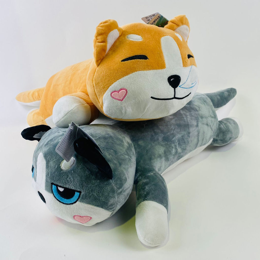Мягкая игрушка Кошка лежачая щеки сердечки 70 см