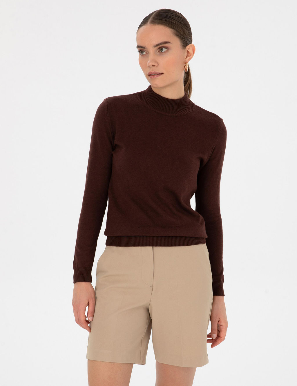 Kahverengi Slim Fit Basic Kazak