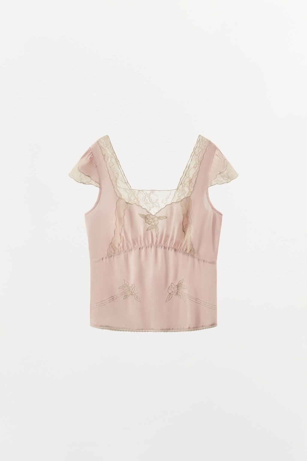 TOP SATINADO ENCAJE BORDADOS / Rosa pastel - Zara фото 5