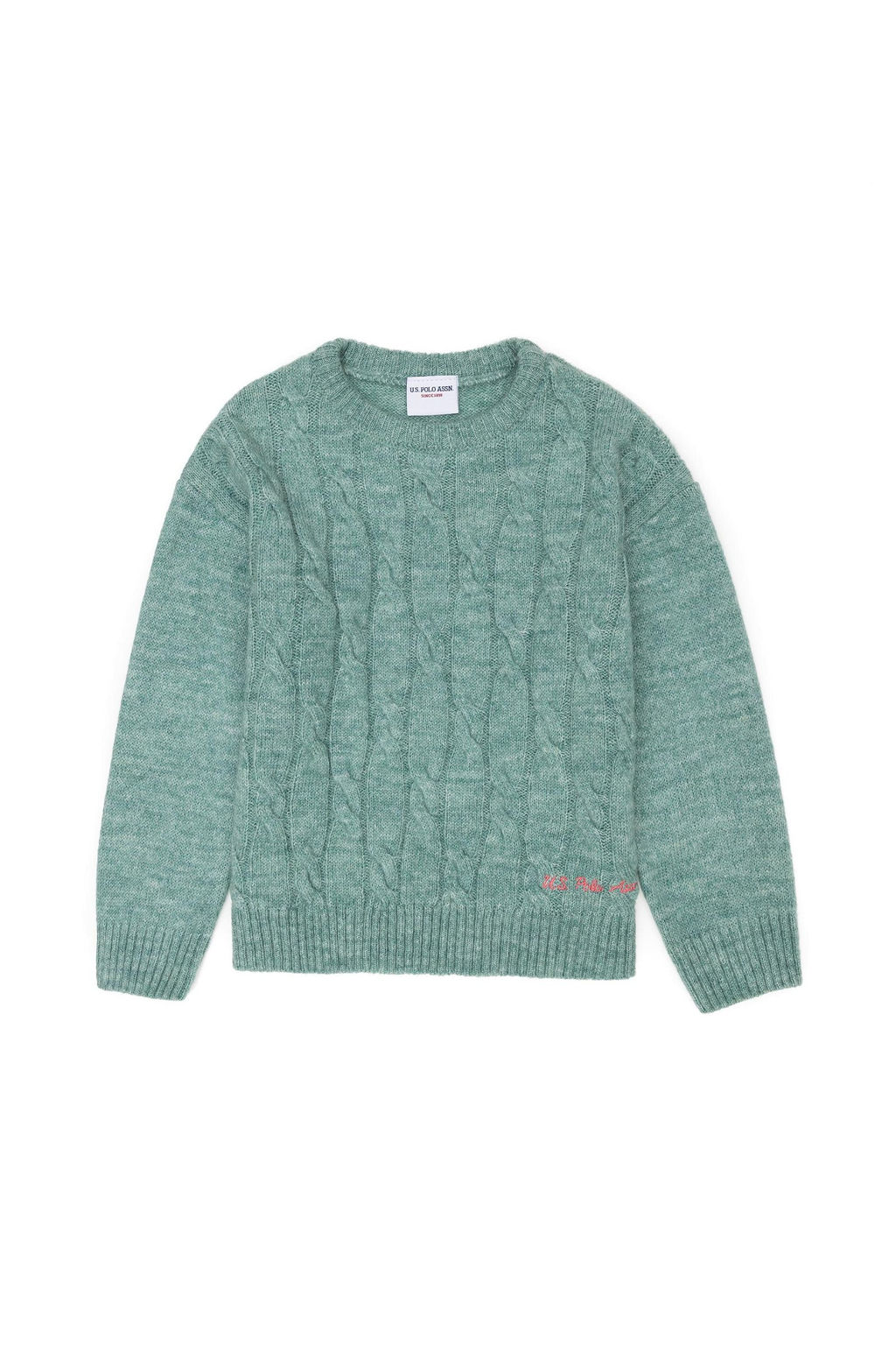 Мятный меланжевый свитер для девочки - U.s. polo assn фото 6