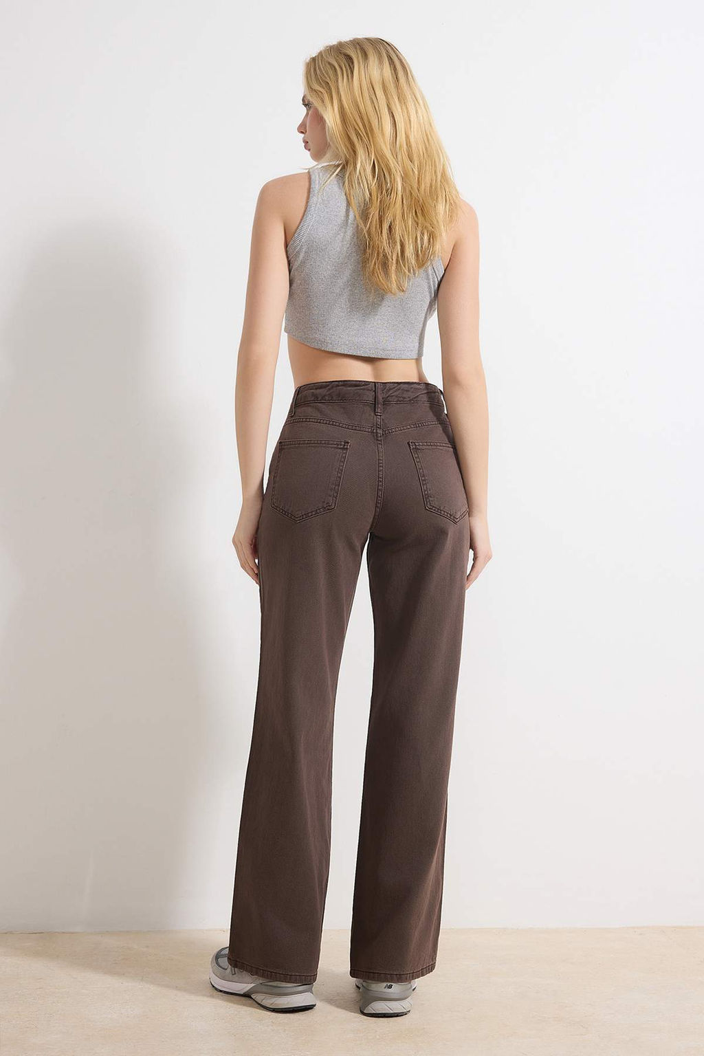 Kahverengi %100 Pamuk Y?kama Efekli Normal Bel Wide Leg Jeans TWOSS26JE00058 - Trendyolmilla фото 6