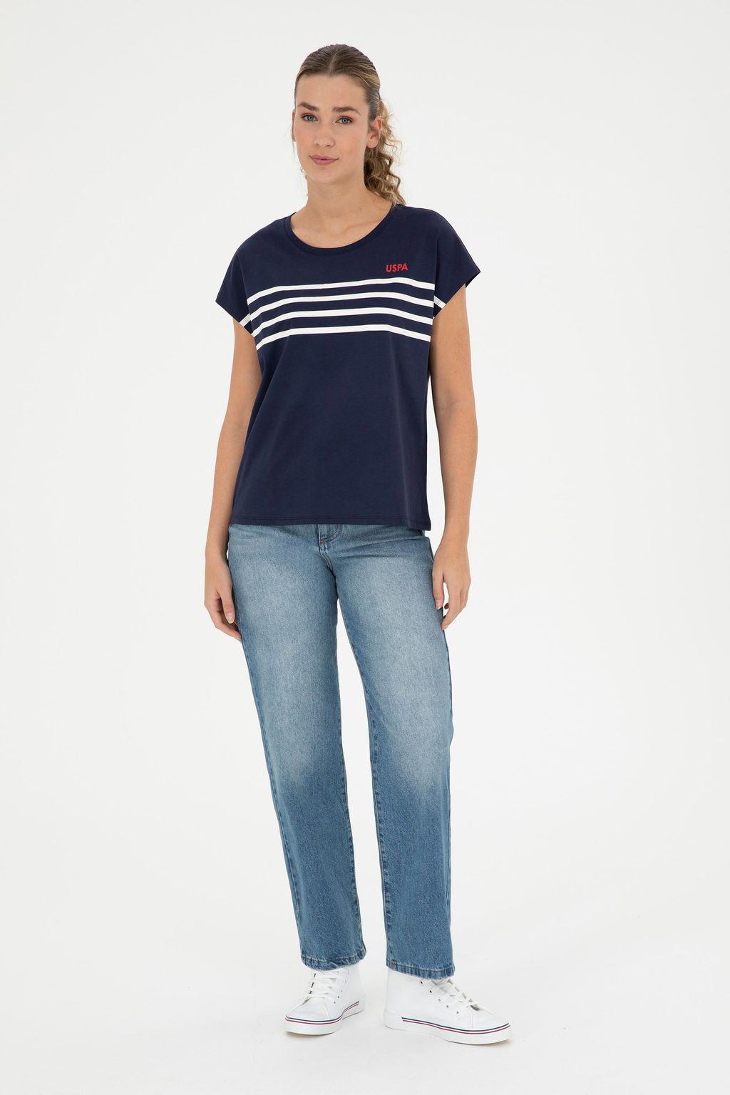 Женская темно-синяя футболка с круглым вырезом - U.s. polo assn фото 11