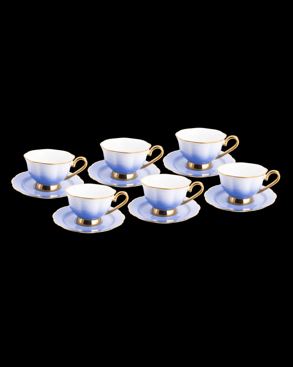 Чайный сервиз фарфоровый, 12 предметов (6 персон), цвет: розовый/золотой. арт. 0100-BLUE/GD-12. - D.L.K. фото 2
