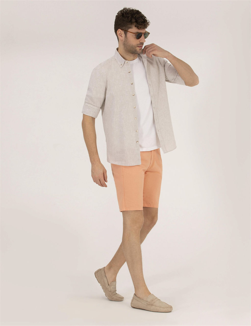 Turuncu Slim Fit Keten Kar___ml_ Bermuda _ort - Pierre cardin фото 3