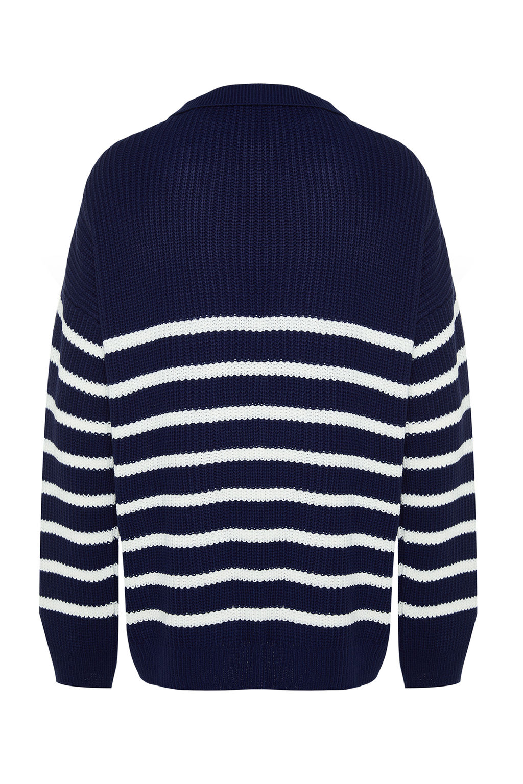 TRENDYOL MAN Vizon Casual Oversize Polo Yaka Cizgili Triko Kazak TMNAW24KZ00018 - Trendyolmilla фото 9