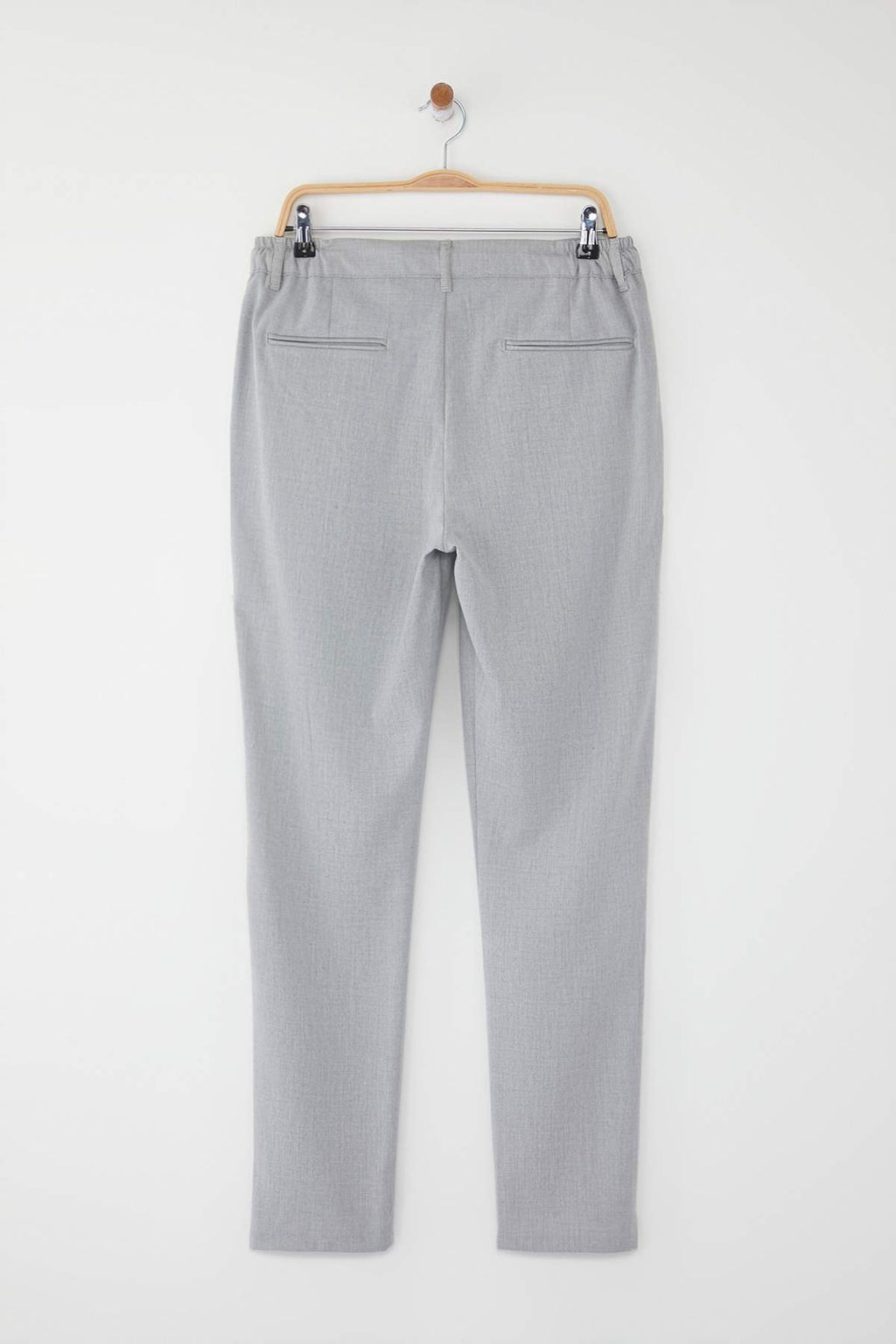 Ac?k Gri Slim Fit Beli Baglama Detayl? Lastikli Kumas Dokuma Pantolon TMNAW25PL00027