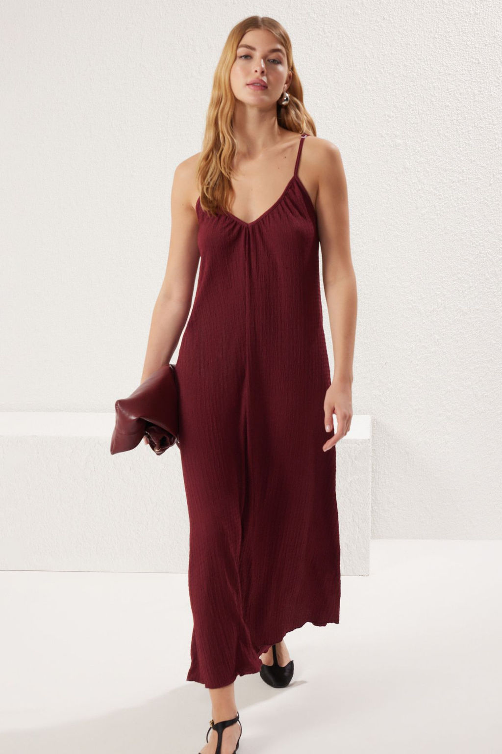 TRENDYOLMILLA Bordo Duz Maxi Dokulu A-line Esnek Orme Elbise TWOSS25EL00111 фото 7