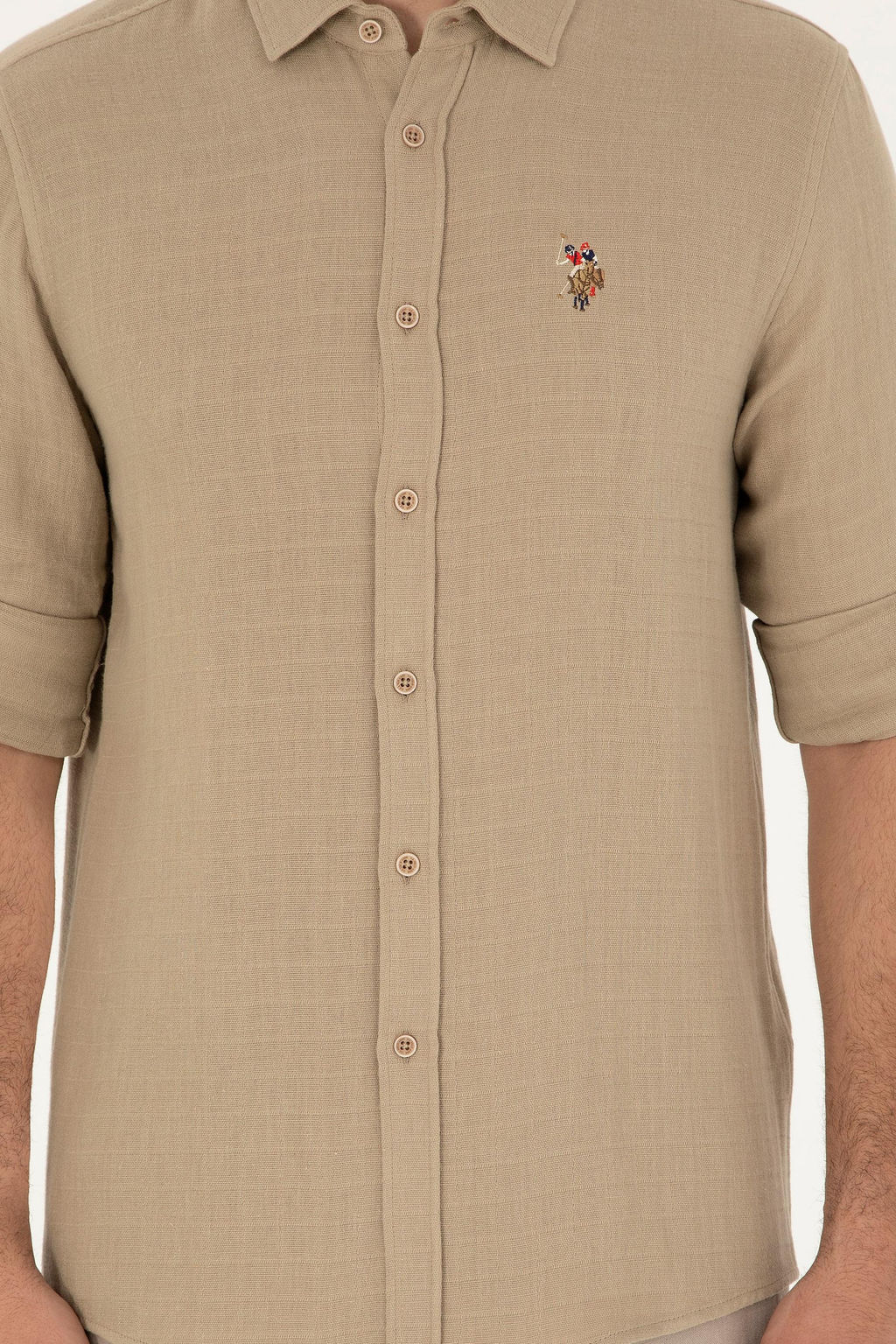 U. S. Polo Assn / Мужская рубашка светло-хаки с длинным рукавом - U.s. polo assn фото 6