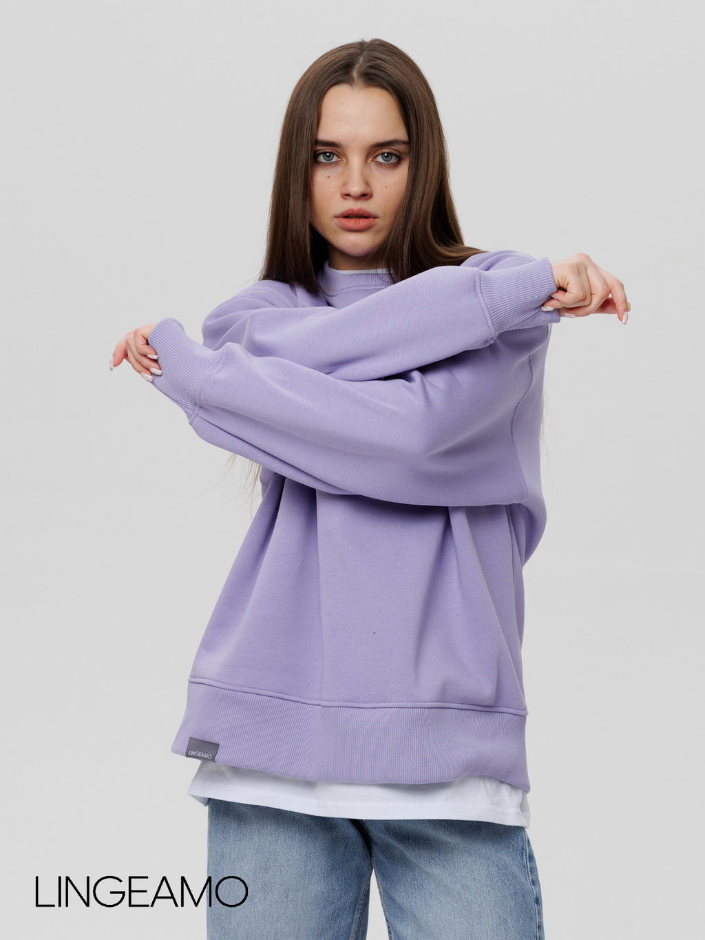 Женский свитшот оверсайз из футера с начесом Lingeamo сиреневый ВК-23 (32)  фото 3