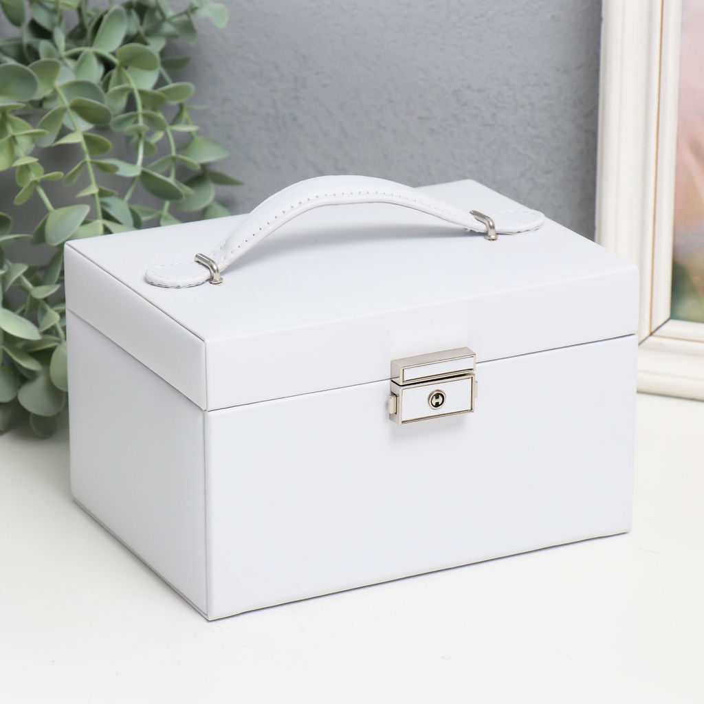 Шкатулка кожзам для украшений сундук Гладкость. Матовый белый 11х18х13,7 см - Simaland фото 5