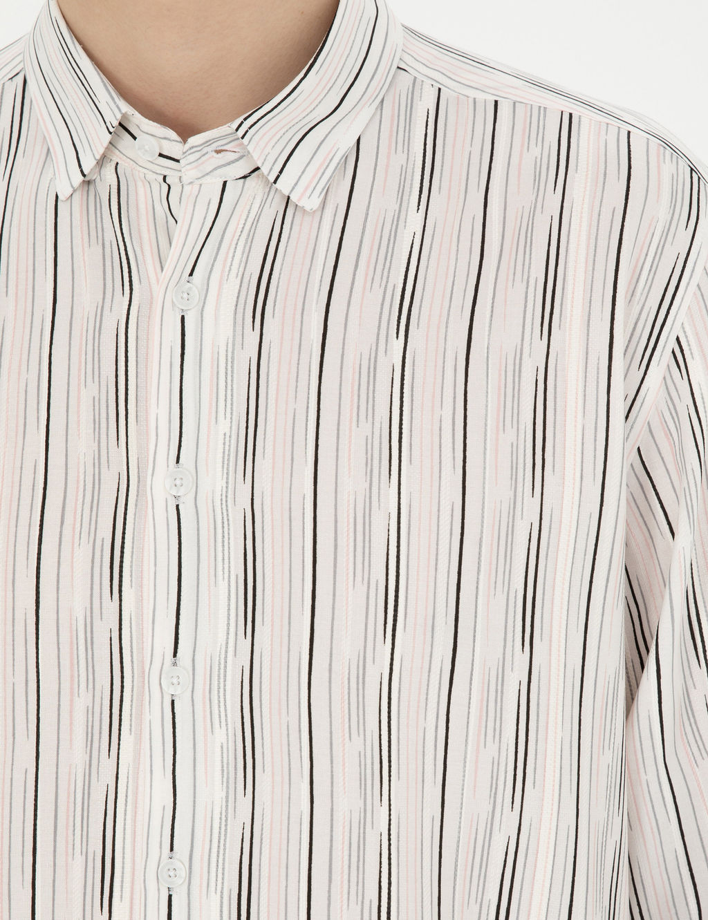 Siyah Keten Kar___ml_ Slim Fit Uzun Kollu G_mlek