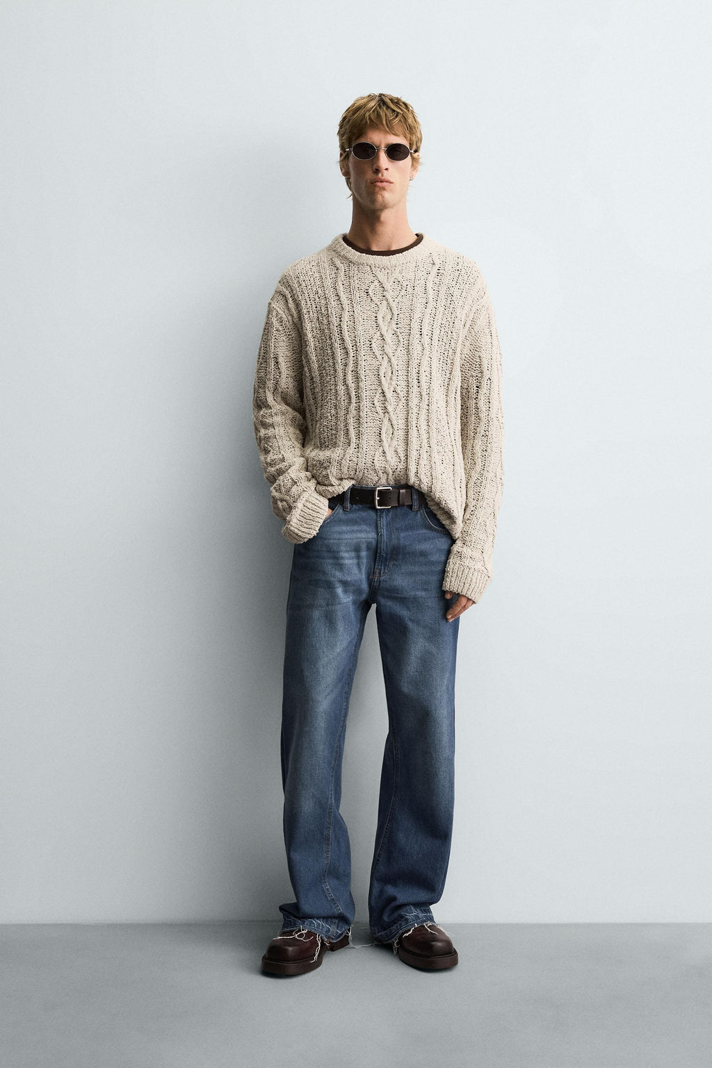 TEXTURED CABLE-KNIT SWEATER