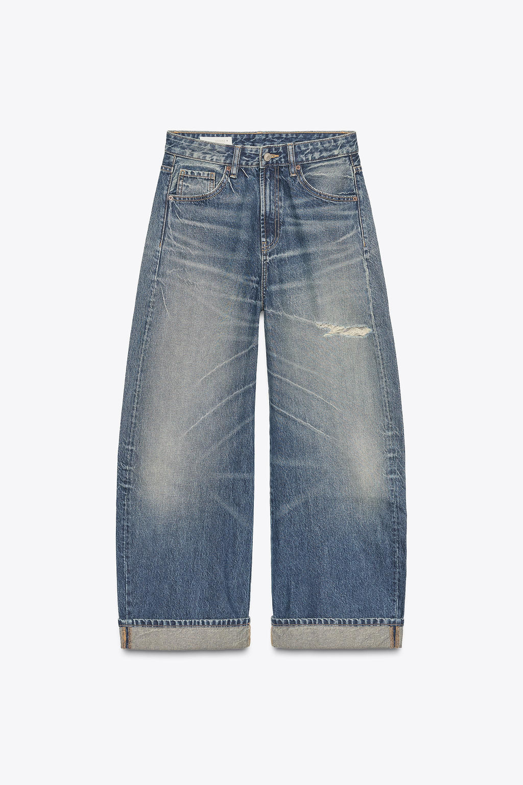 TRF BAGGY FOLDED RIPPED MID-WAIST JEANS - Zara фото 6