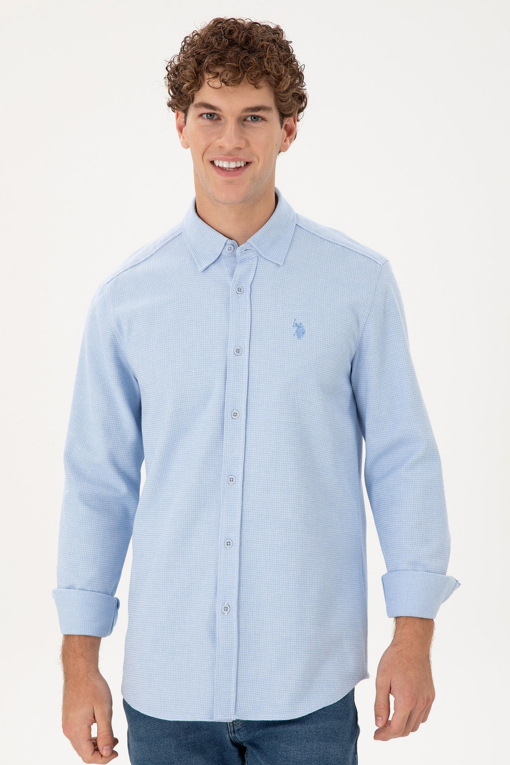 Мужская голубая рубашка с длинным рукавом - U.s. polo assn фото 3