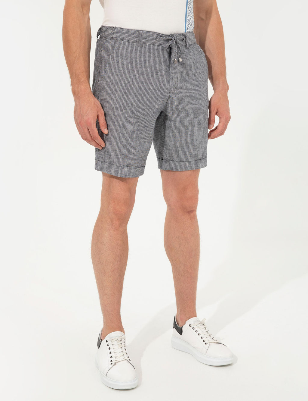 Lacivert Regular Fit Keten Kar___ml_ Bermuda _ort - Pierre cardin фото 2