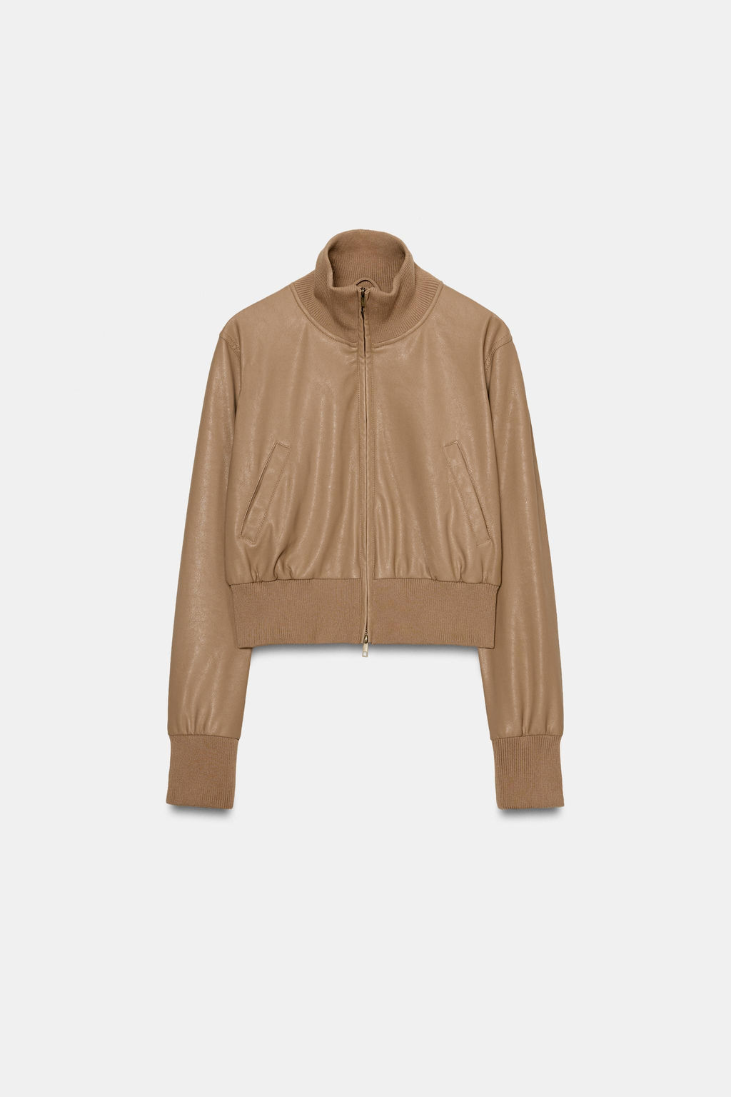 CHAQUETA BOMBER EFECTO PIEL / Camel oscuro